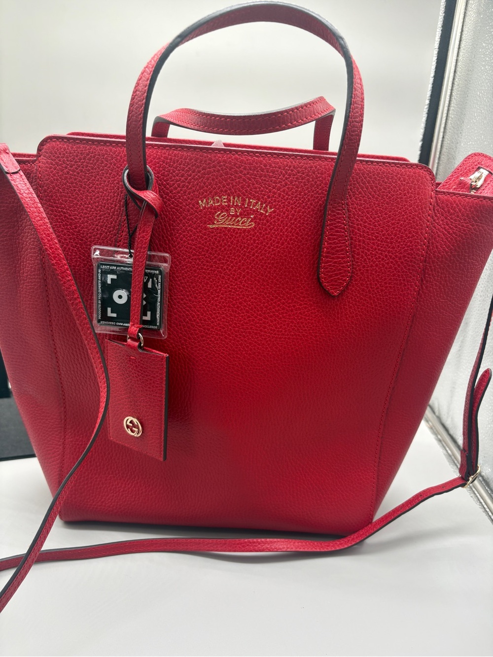 Gucci Red Leather Tote Bag